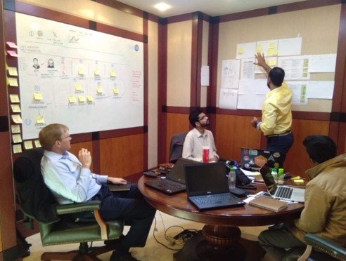 Madafu Designs UX workshop: team collaborating on user journey mapping in Dubai