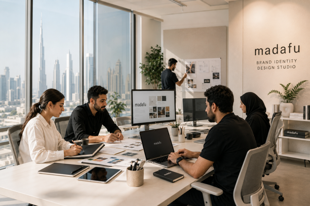 Brand identity Dubai design studio Madafu